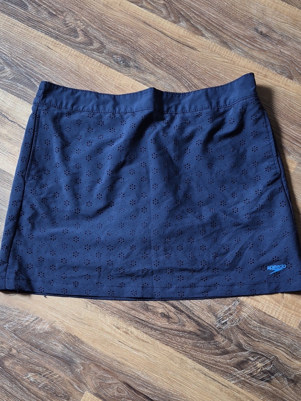 Speedo Navy High Rise Performance Swim Skirt Skort Drawstring Waist Large